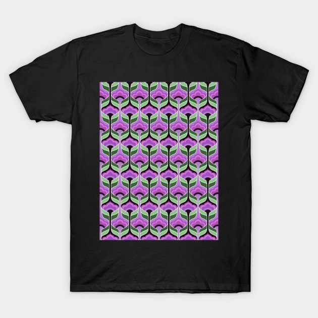 Purple and Green Bubble Flowers Seamless Pattern 1970s Inspired T-Shirt by GenAumonier